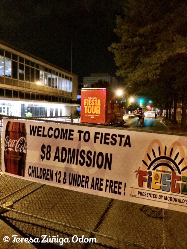 A look at some of the Fiesta signage and the FiestaTour in the background in front of Boutwell Auditorium.