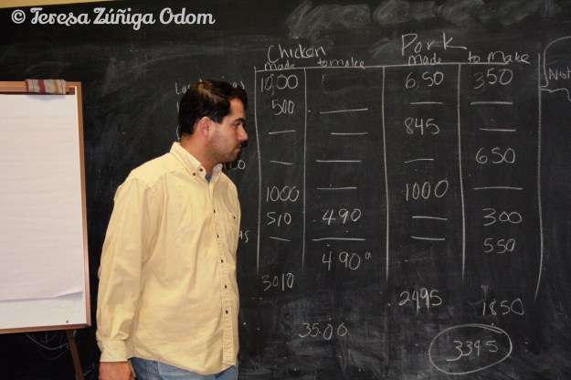 Freddy Rubio works the tamale numbers on tamale pick up day to make sure HICA stays up to speed with the orders and the restaurants partnering with us to provide tamales.