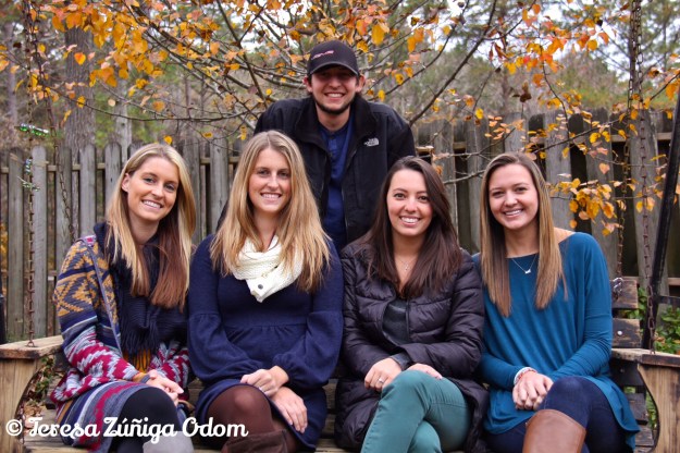 The Odom cousins in Mimi's swing - Thanksgiving 2014 - TJ, Kate, Anna Marie and Emily - Charlie always standing in the back!