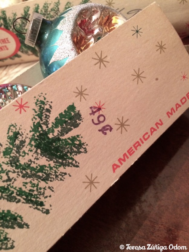 Shiny Brite ornament box with the 49 cent price tag stamped on the box.