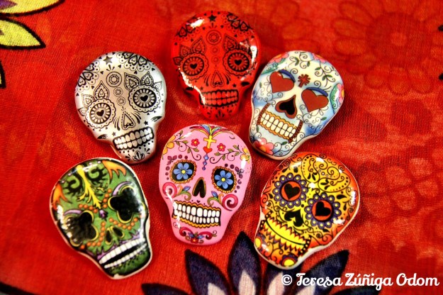 Sugar Skull (calavera) pins found at Earthbound Trading Company store at Brookwood Mall a few years ago.