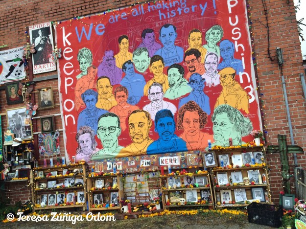 Mural by artist Tim Kerr honored the Foot Soldiers of the Civil Rights era.  Dia de los Muertos Birmingham 2015