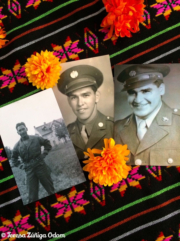Photos of my dad (center) and his two brothers - Lorenzo and Felix - from my Day of the Dead altar.