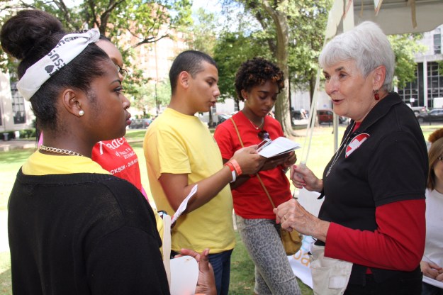 Edwina speaks to visitors to the Fiesta Health and Wellness Village that she coordinated through 2015.