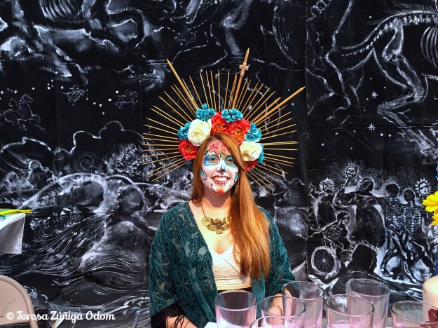 Artist Julianna Jackson poses with her incredible headpiece in the DOD Market.  The creations at her booth were exquisite!